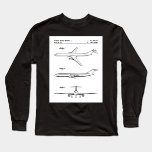 Boeing 777 Airliner Patent - 777 Airplane Art - Black And White Long Sleeve T-Shirt